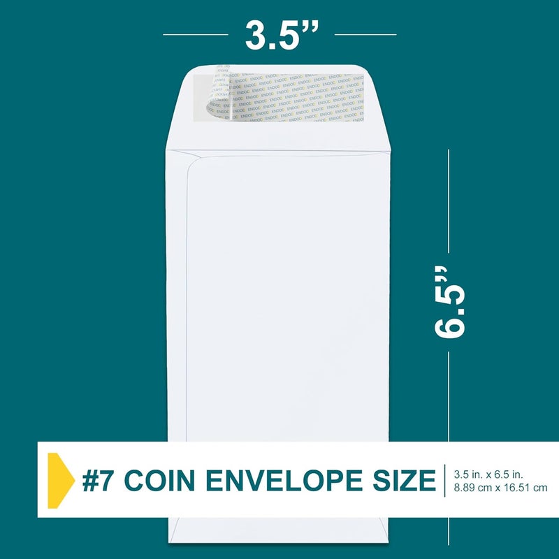 EnDoc #7 Money Envelopes for Cash - 500 Pack - White Coin Envelopes Self Seal - Cash Envelopes Peel & Seal - Small Envelopes for Money, Credit Cards, Gift Cards, Storage, Small Parts, Seeds - 28 lb Paper - Image 3